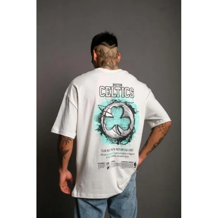 Erkek ırt Baskılı Tshirt  Beyaz