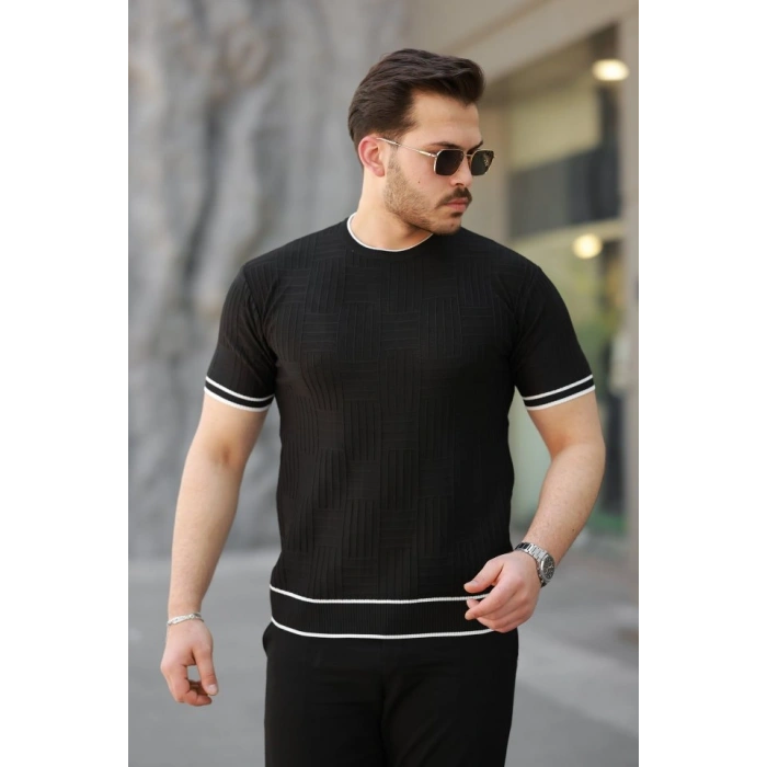 Erkek Jakarlı Ribanalı Kısa Kollu Tshirt