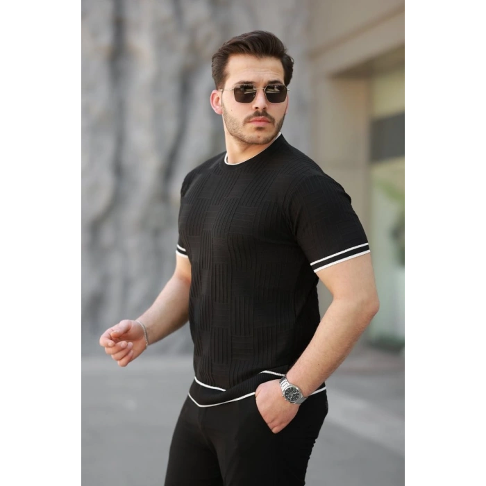 Erkek Jakarlı Ribanalı Kısa Kollu Tshirt