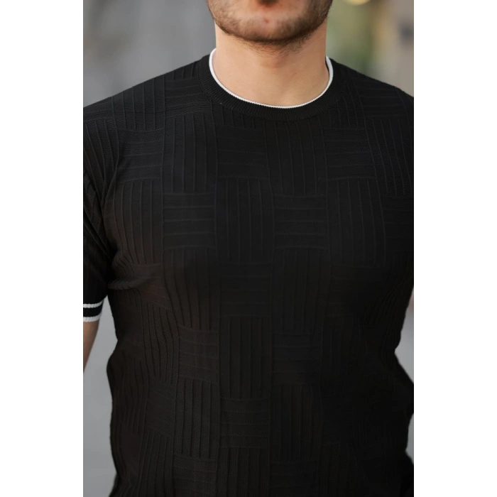 Erkek Jakarlı Ribanalı Kısa Kollu Tshirt