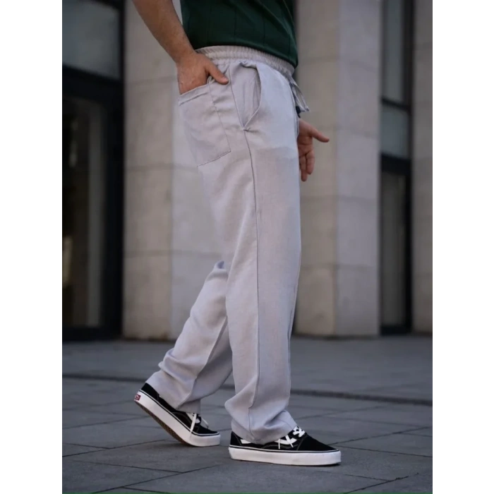 Erkek Keten Cepli Çıma Dikişli Jogger Buggy Pantalon Rahat Kalıp  Gri