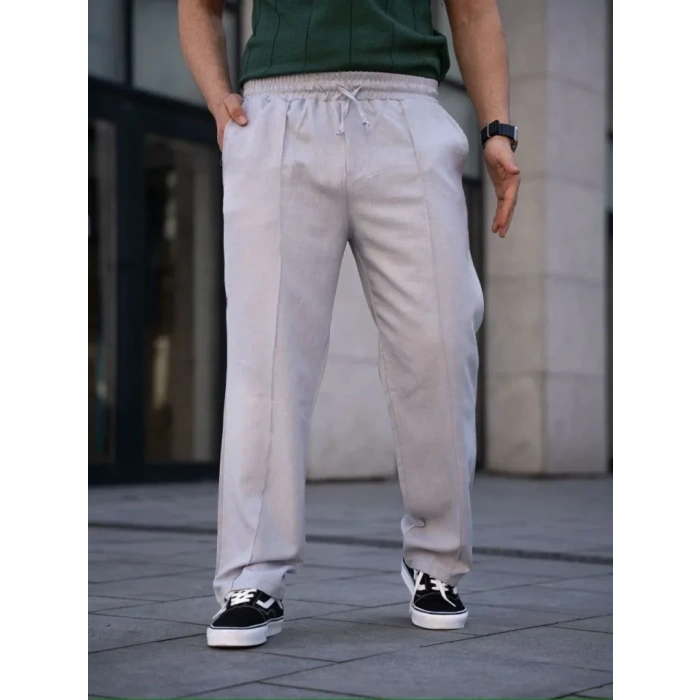 Erkek Keten Cepli Çıma Dikişli Jogger Buggy Pantalon Rahat Kalıp  Gri