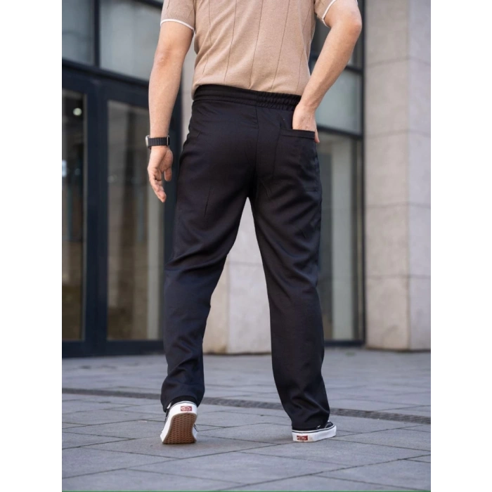 Erkek Keten Cepli Çıma Dikişli Jogger Buggy Pantalon Rahat Kalıp  iyah