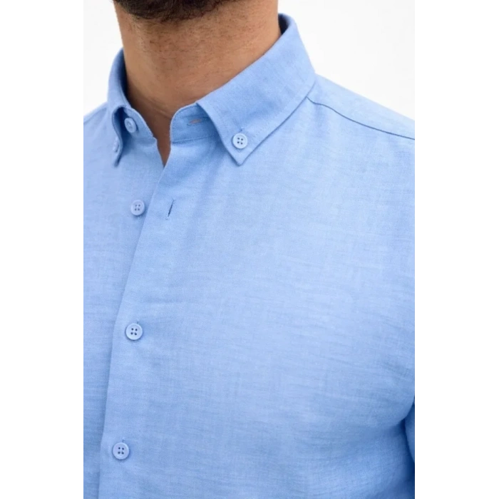 Erkek KETEN Kumaş Oversize Uzun Kollu Rahat Kalıp Gömlek  Açık avi