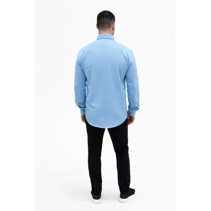 Erkek KETEN Kumaş Oversize Uzun Kollu Rahat Kalıp Gömlek  Açık avi