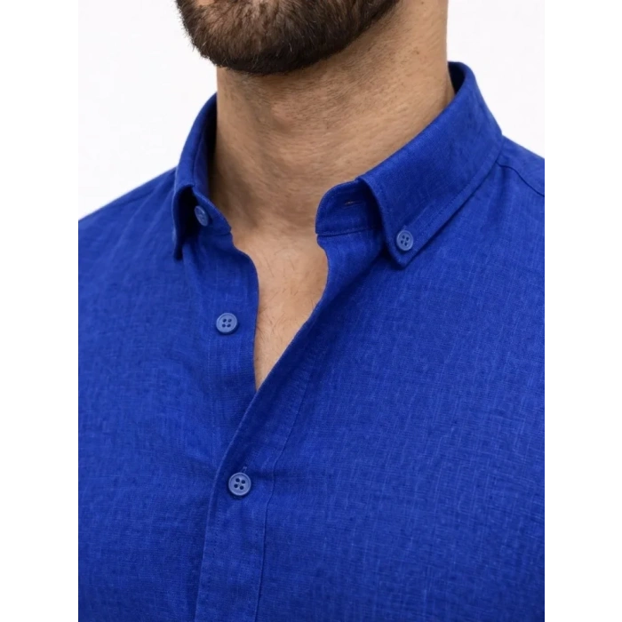 Erkek KETEN Kumaş Oversize Uzun Kollu Rahat Kalıp Gömlek  aks avisi