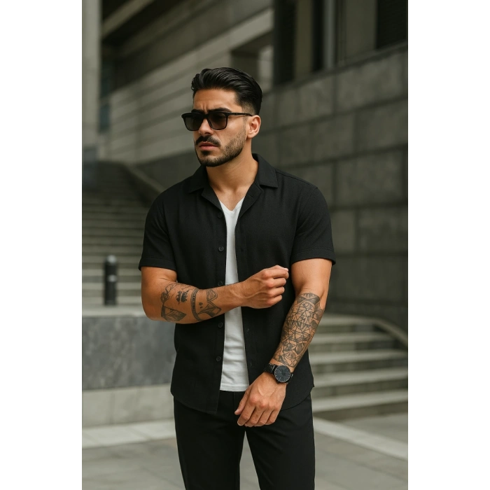 Erkek Kısa Kollu örme Kumaş Pamuklu Gömlek