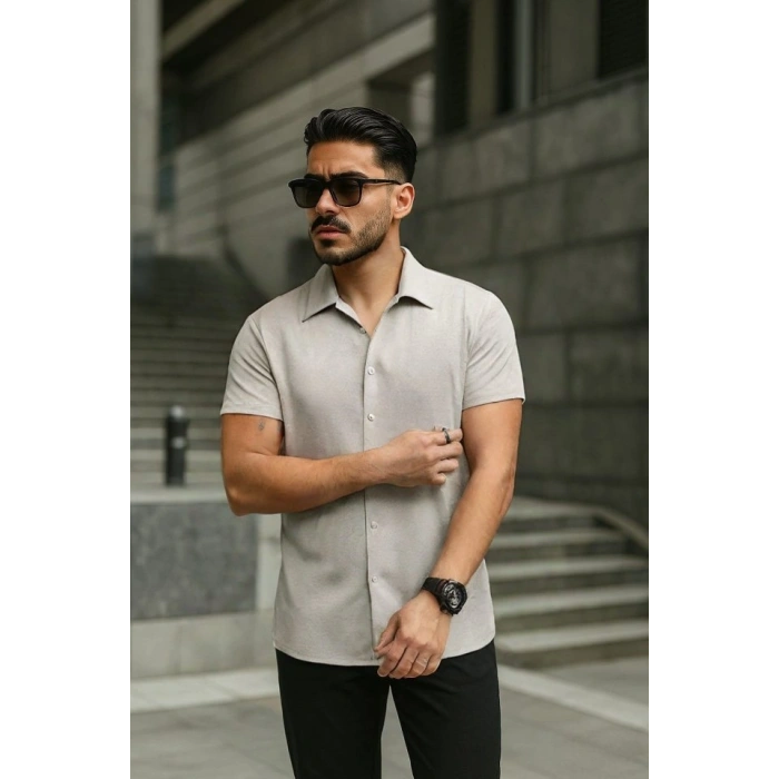 Erkek Kısa Kollu örme Kumaş Pamuklu Gömlek