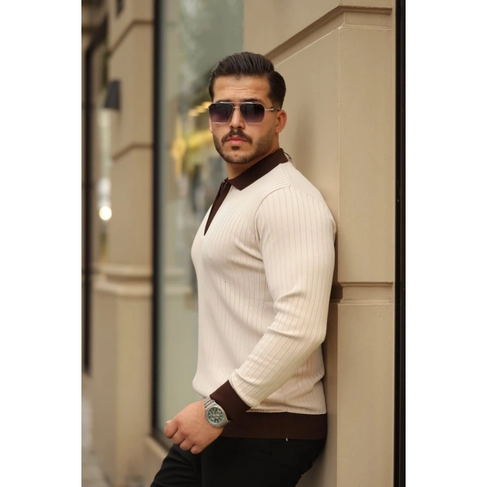 Erkek Kol Ve Yaka Detaylı Uzun Kollu Triko