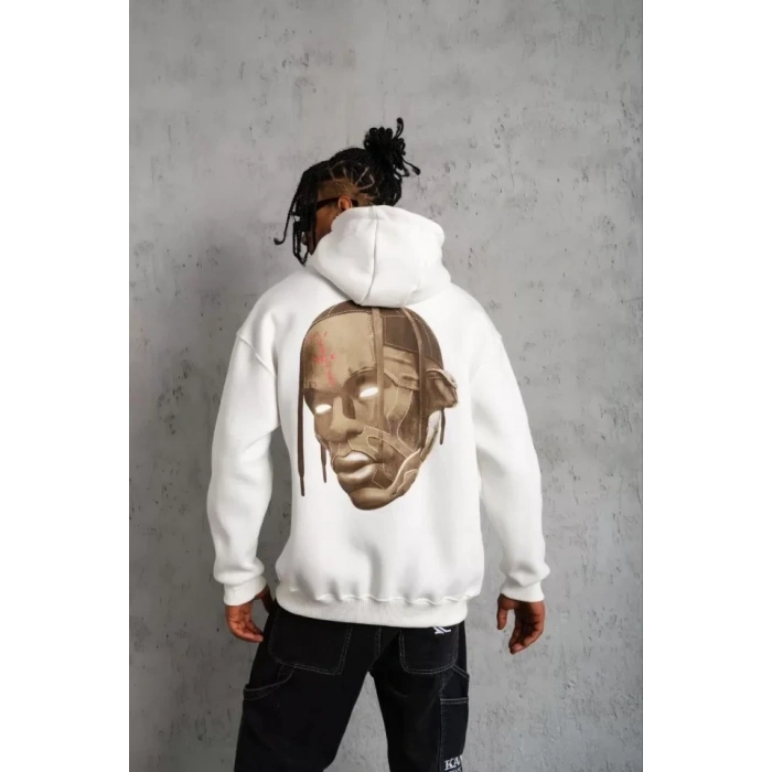 Erkek Kordonlu Arka aske Kordon açlı Kapüşonlu  Beyaz