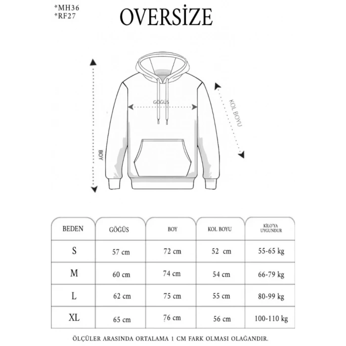 Erkek Nakış İşlemeli Kapşonlu Antrasit weatshirt Üç İplik Double Oversize Füme