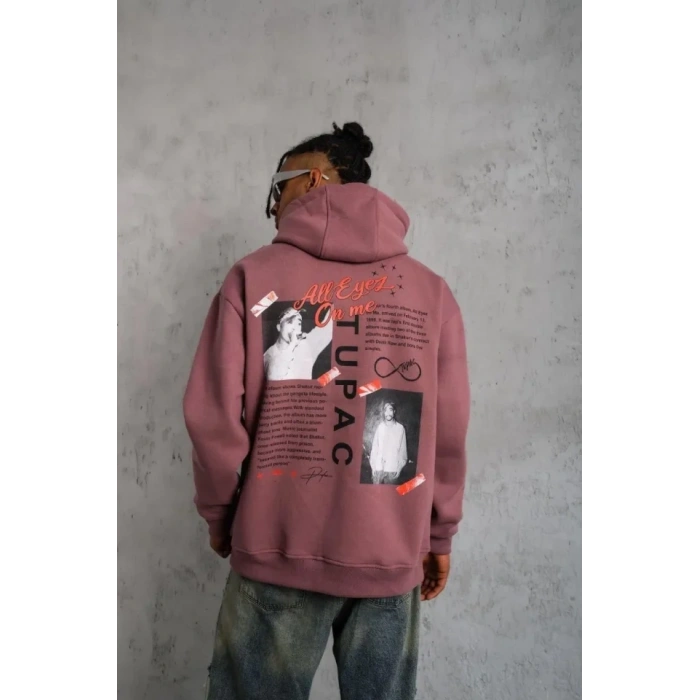 Erkek Ön Arka Baskılı Kapşonlu weat  Gül Kurusu