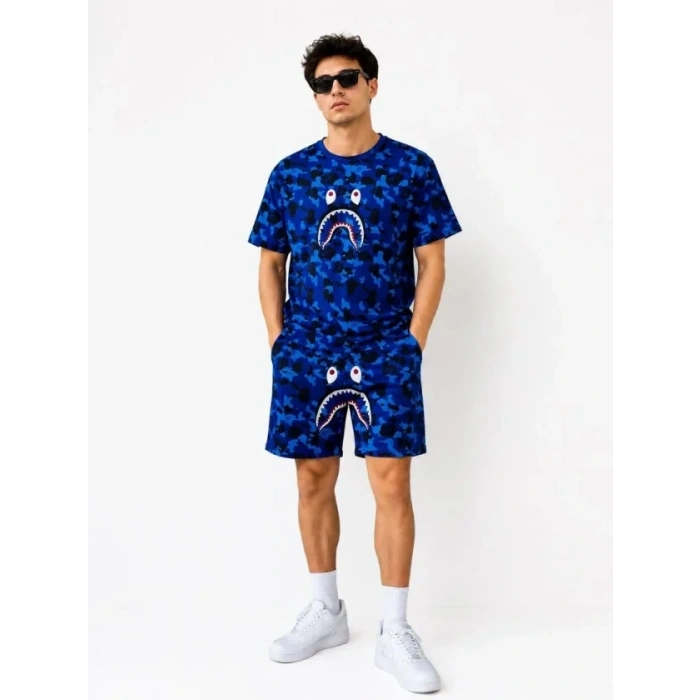 Erkek Oversize Kalıp Pubg Bape X hark Nakışlı Cepli Şort Takım  avi