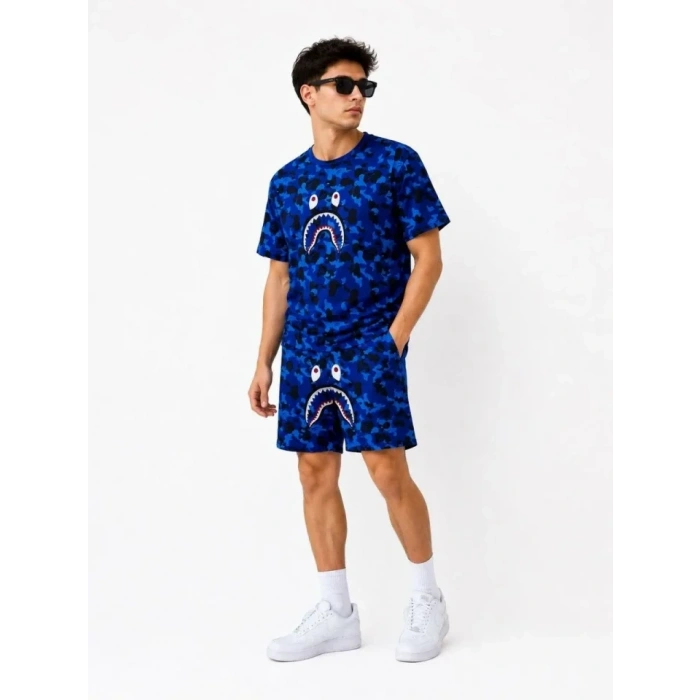 Erkek Oversize Kalıp Pubg Bape X hark Nakışlı Cepli Şort Takım  avi