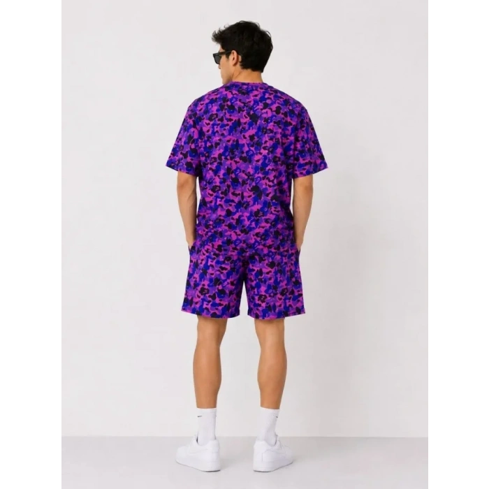 Erkek Oversize Kalıp Pubg Bape X hark Nakışlı Cepli Şort Takım  or