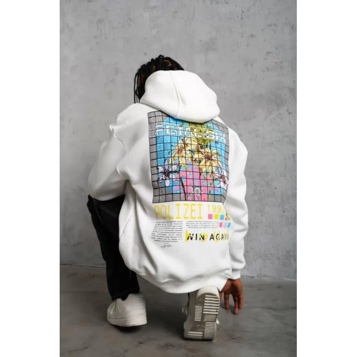 Erkek Patel ix Baskılı Kapüşonlu weat  Beyaz