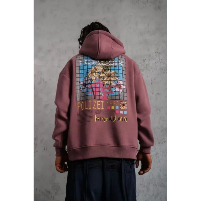 Erkek Patel ix Baskılı Kapüşonlu weat  Gül Kurusu