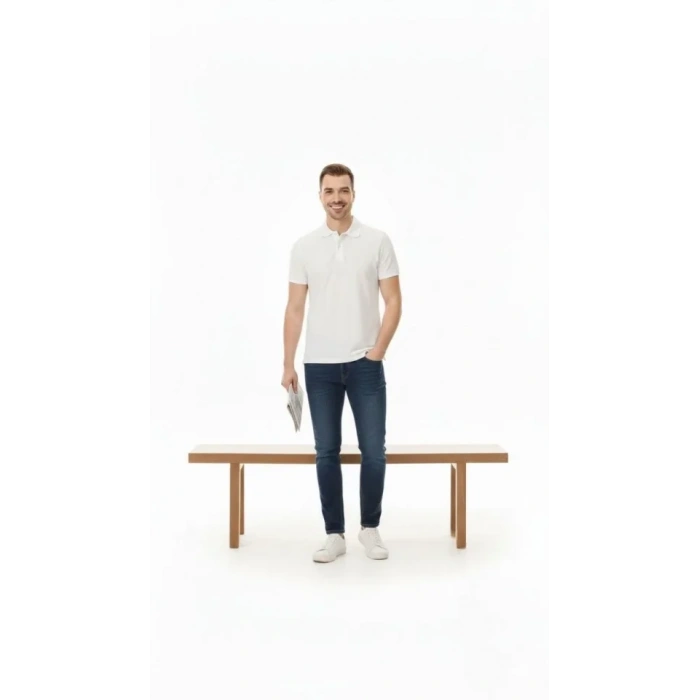 Erkek Pike Kumaş Düğmeli Yaka Regular Fit Günlük Kısa Kol Tişört Tshirt  Beyaz
