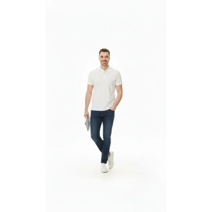 Erkek Pike Kumaş Düğmeli Yaka Regular Fit Günlük Kısa Kol Tişört Tshirt  Beyaz