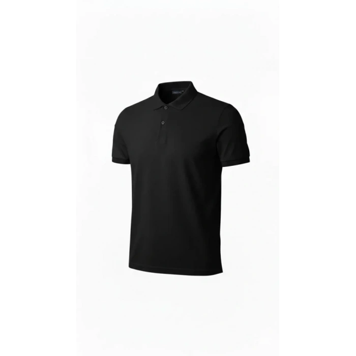 Erkek Pike Kumaş Düğmeli Yaka Regular Fit Günlük Kısa Kol Tişört Tshirt  iyah
