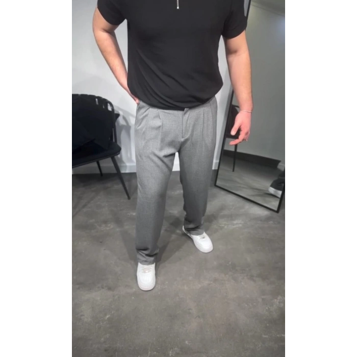 Erkek Pileli Kumaş Baggy Pantolon