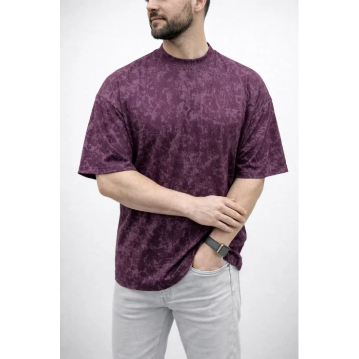 Erkek Premium Tişört OY Yumuşak Dokulu Yıkamalı Oversize Thirt  Bordo
