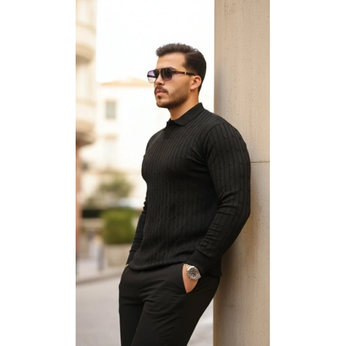 Erkek Saç örgü Desen Uzun Kollu Triko