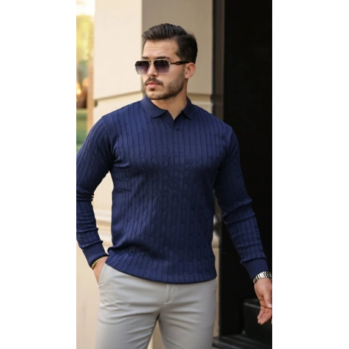 Erkek Saç örgü Desenli Uzun Kollu Triko