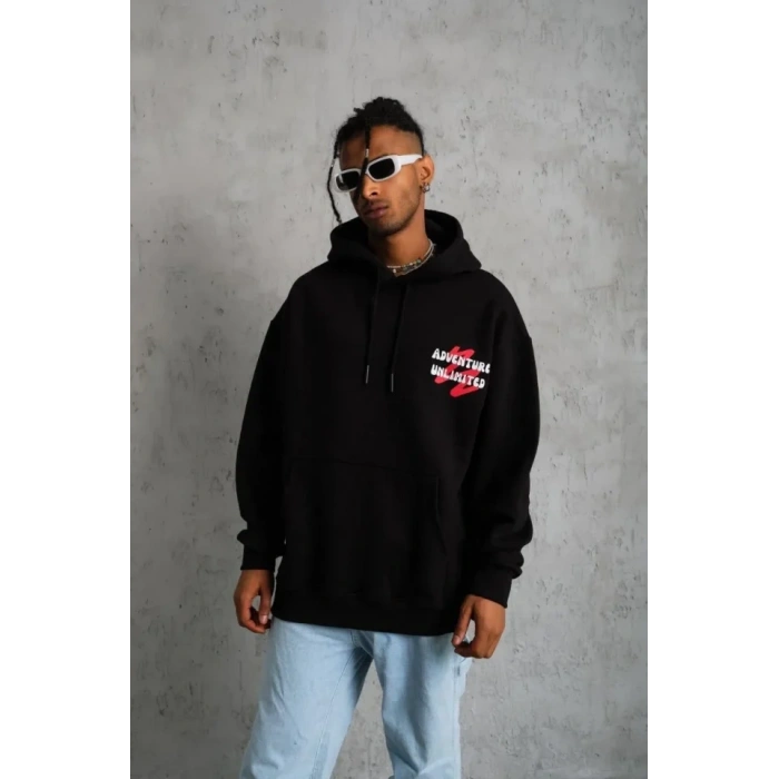 Erkek Şapkalı Güvercin Baskılı Kapşonlu weat  iyah