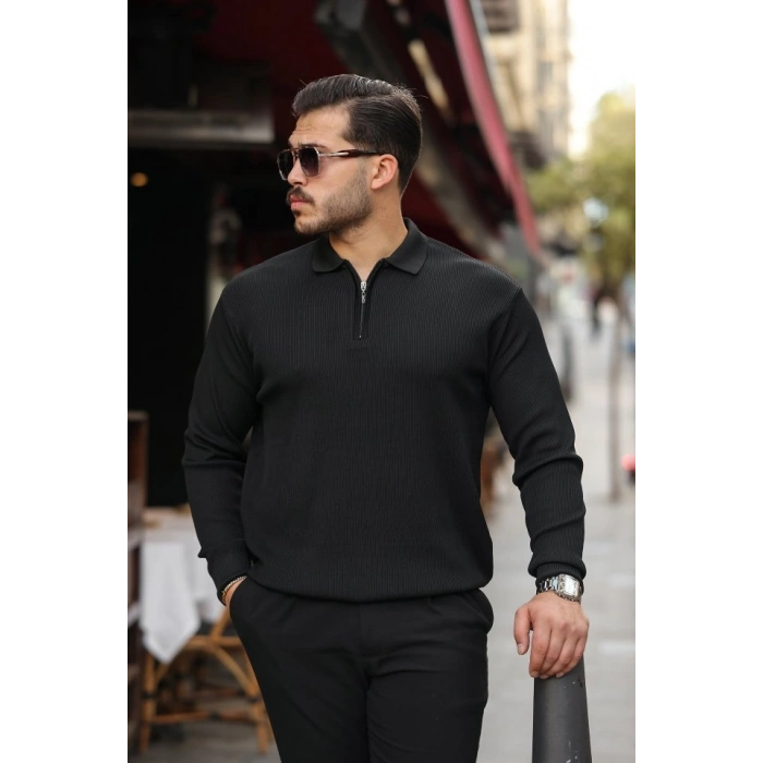 Erkek Selanik örme Yakalı Uzun Kollu Triko