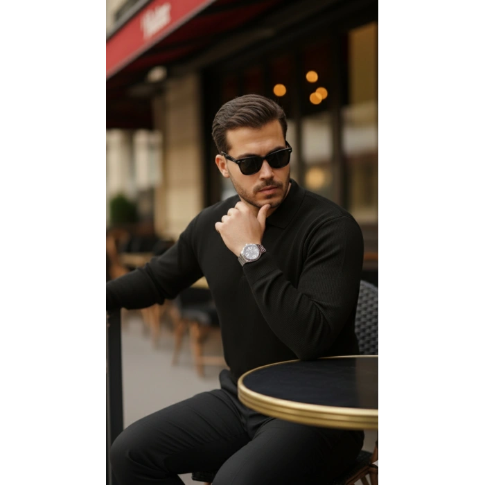 Erkek Selanik örme Yakalı Uzun Kollu Triko