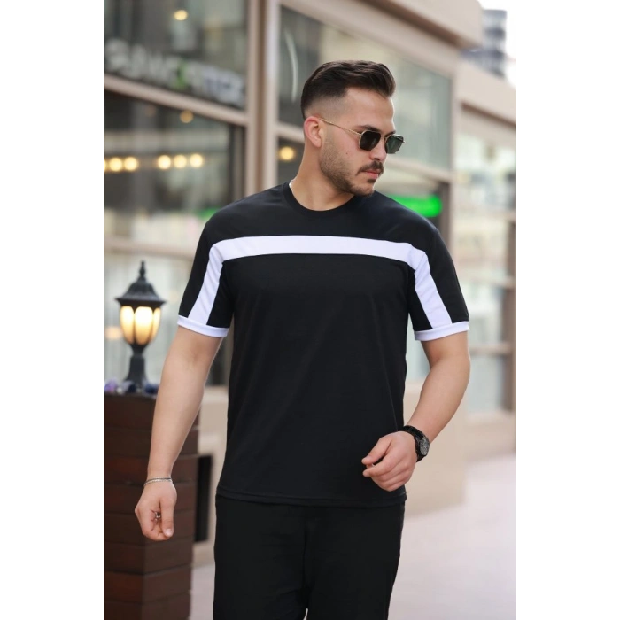 Erkek şerit Detaylı Kısa Kollu Tshirt