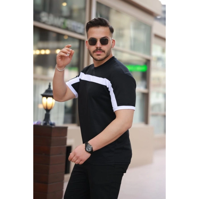 Erkek şerit Detaylı Kısa Kollu Tshirt