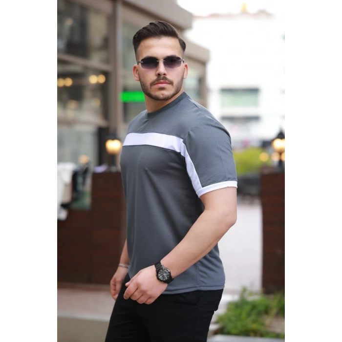 Erkek şerit Detaylı Kısa Kollu Tshirt