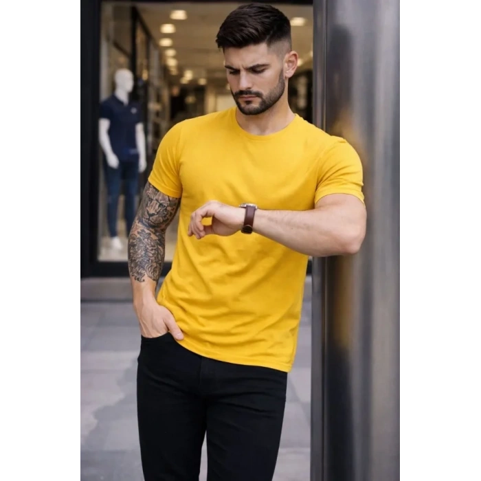 Erkek Thirt Bisiklet Yaka lim Fit Dar Kesim ikralı Tişört Günlük Basic Body  arı