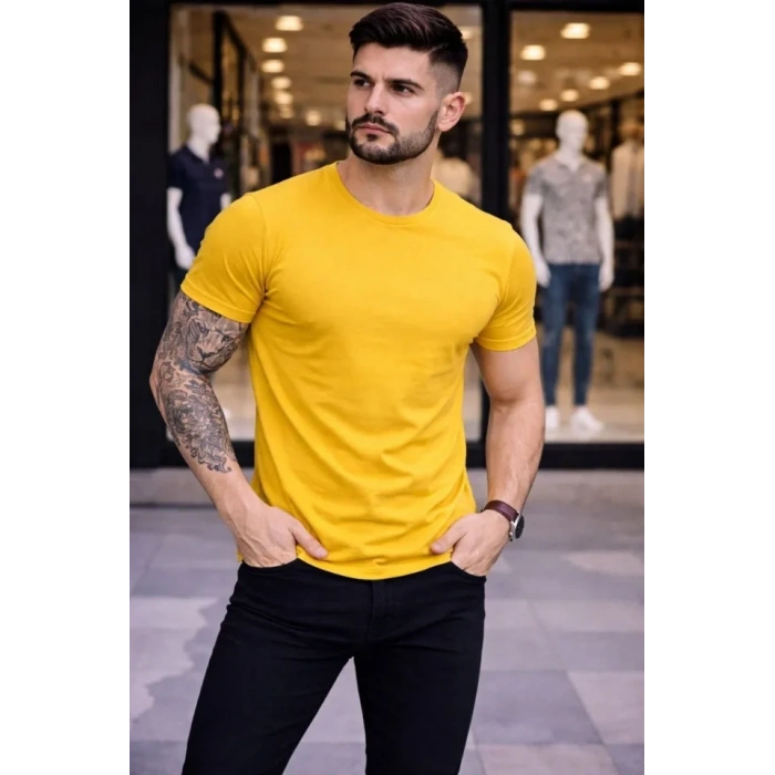 Erkek Thirt Bisiklet Yaka lim Fit Dar Kesim ikralı Tişört Günlük Basic Body  arı