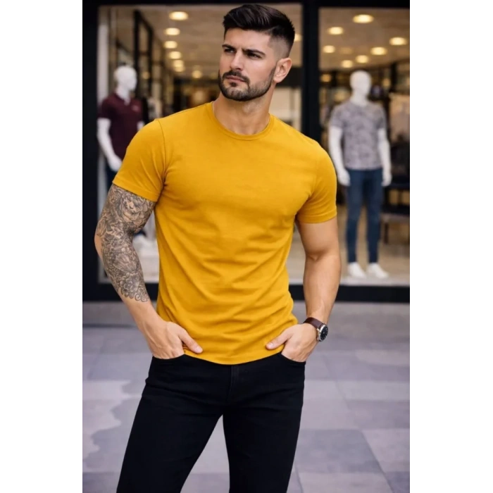 Erkek Thirt Bisiklet Yaka lim Fit Dar Kesim ikralı Tişört Günlük Basic Body  imon