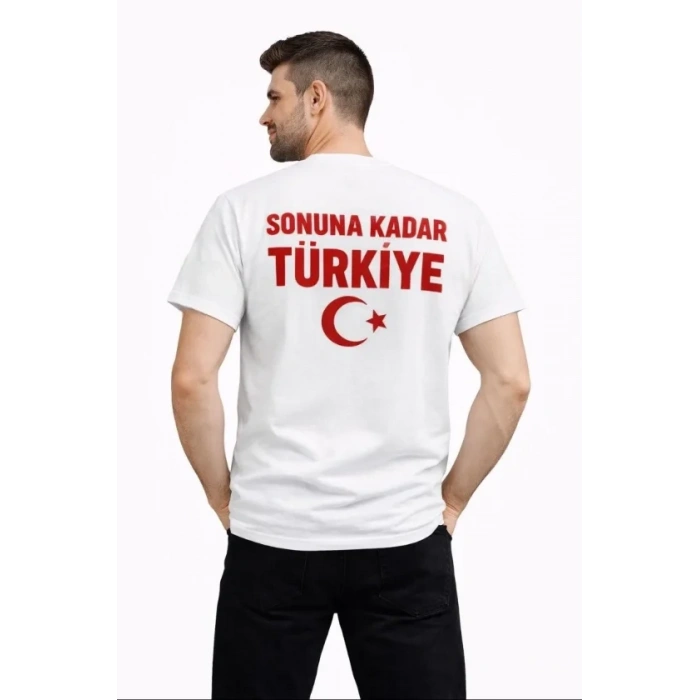 Erkek TÜRKİYE Ay Yıldız Baskılı Taraftar Forma Thirt  Beyaz