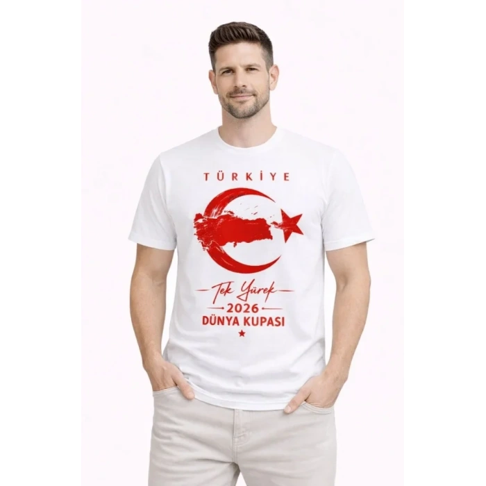 Erkek TÜRKİYE Ay Yıldız Baskılı Taraftar Forma Thirt  Beyaz