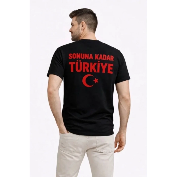 Erkek TÜRKİYE Ay Yıldız Baskılı Taraftar Forma Thirt  iyah