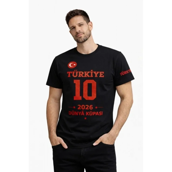 Erkek TÜRKİYE Baskılı Tişört 2026 Dünya Kupası Taraftar Forma Thirt  iyah