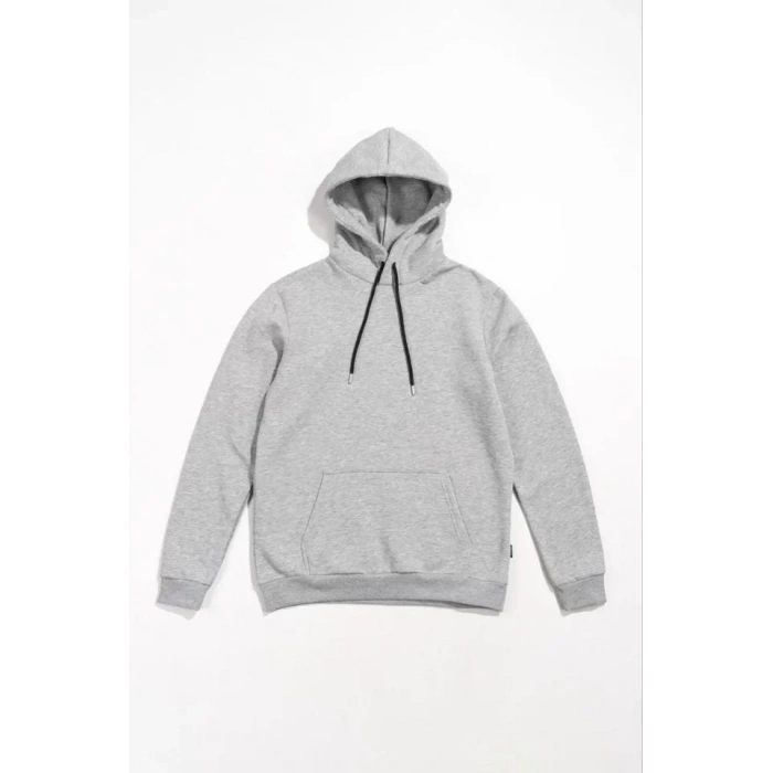 Erkek Uzun Kol Kapşonlu Basic weatshirt Hoodie  Gri