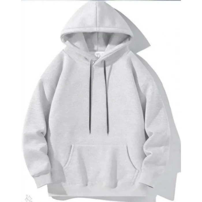 Erkek Uzun Kol Kapşonlu Basic weatshirt Hoodie  Gri