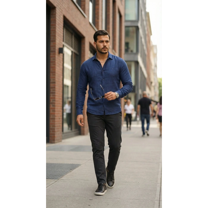 Erkek Uzun Kollu Keten Gömlek