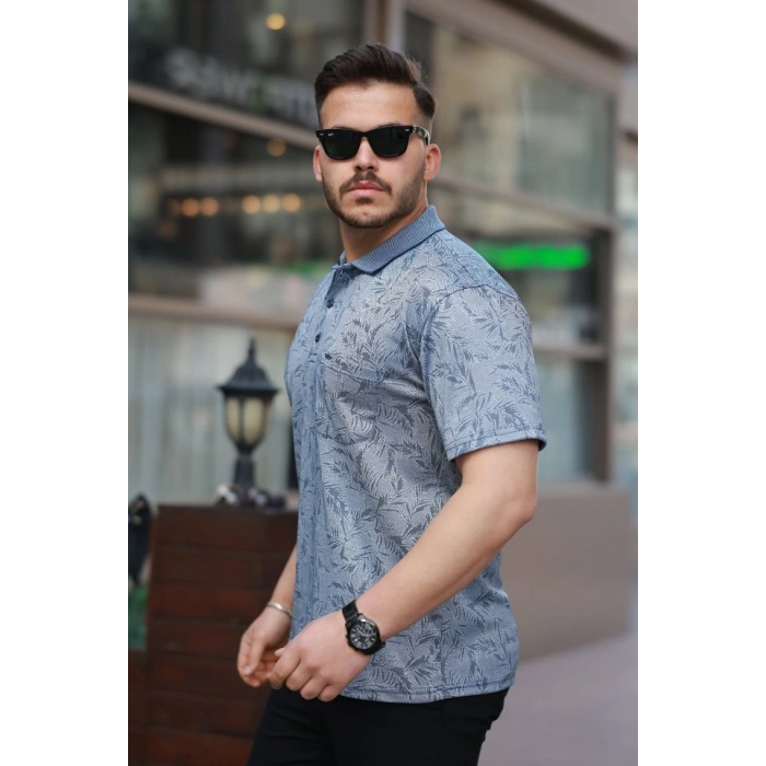 Erkek Yakalı Jakar Baskılı Kısa Kollu Tshirt