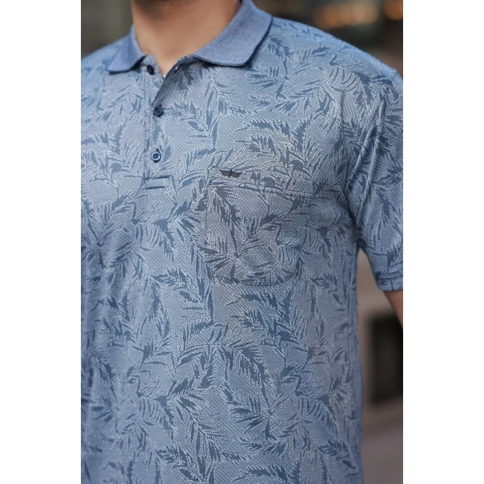 Erkek Yakalı Jakar Baskılı Kısa Kollu Tshirt