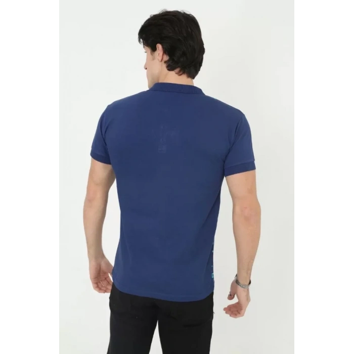 Erkek Yakalı lim Fit Pike Çizgili Thirt  avi