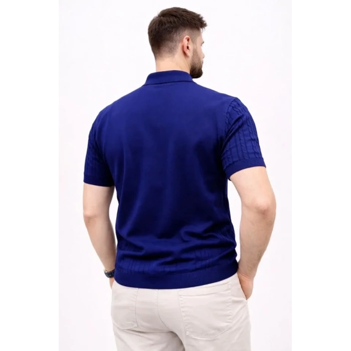 Erkek Yazlık Triko Tişört Kısa Kol Polo Yaka Düğmeli Thirt  acivert
