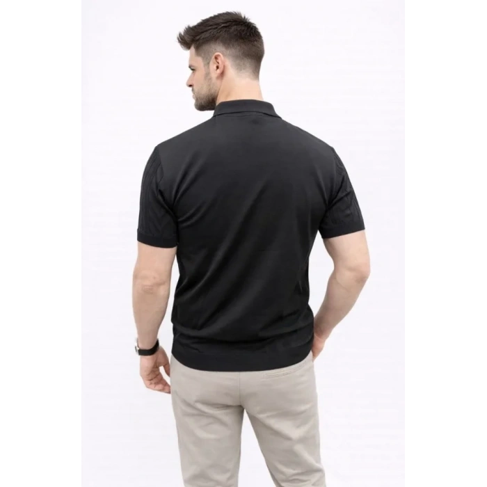 Erkek Yazlık Triko Tişört Kısa Kol Polo Yaka Düğmeli Thirt  iyah