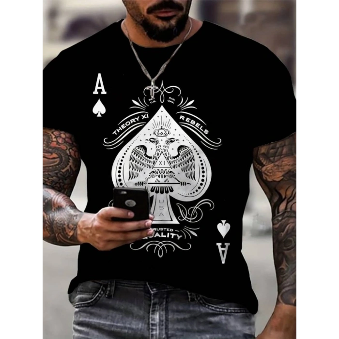 Erkekkısa Kollu Yuvarlak Yaka Desenli Viskon Tshirt